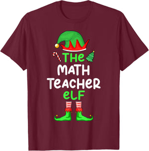 I'm The Math Teacher Elf Christmas Matching Pajama T-Shirt - T-Shirt | Maroon