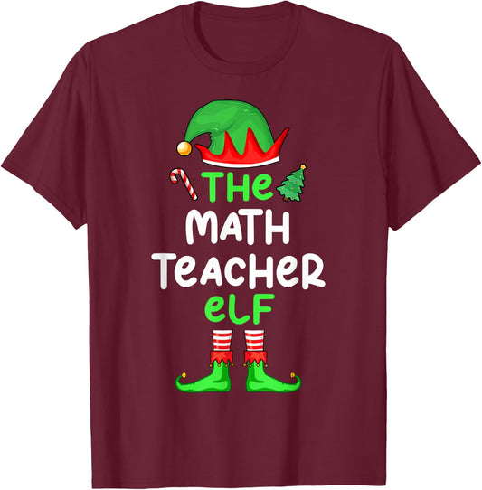 I'm The Math Teacher Elf Christmas Matching Pajama T-Shirt - T-Shirt | Maroon