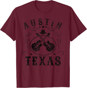 Austin Texas Travel Vintage T-Shirt - T-Shirt | Maroon