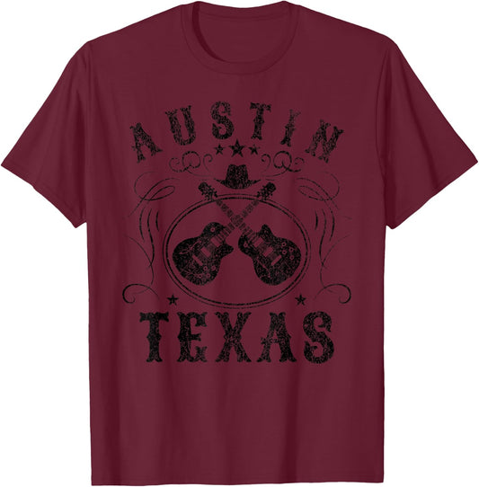 Austin Texas Travel Vintage T-Shirt - T-Shirt | Maroon