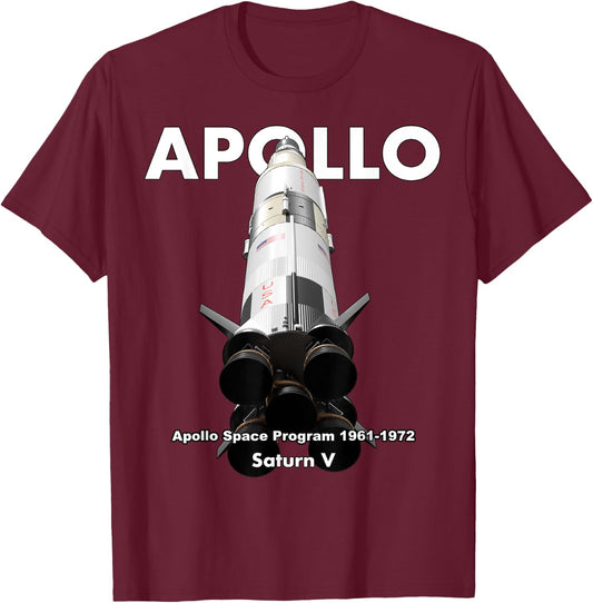 Apollo Saturn V Moon Rocket T-Shirt - T-Shirt | Maroon