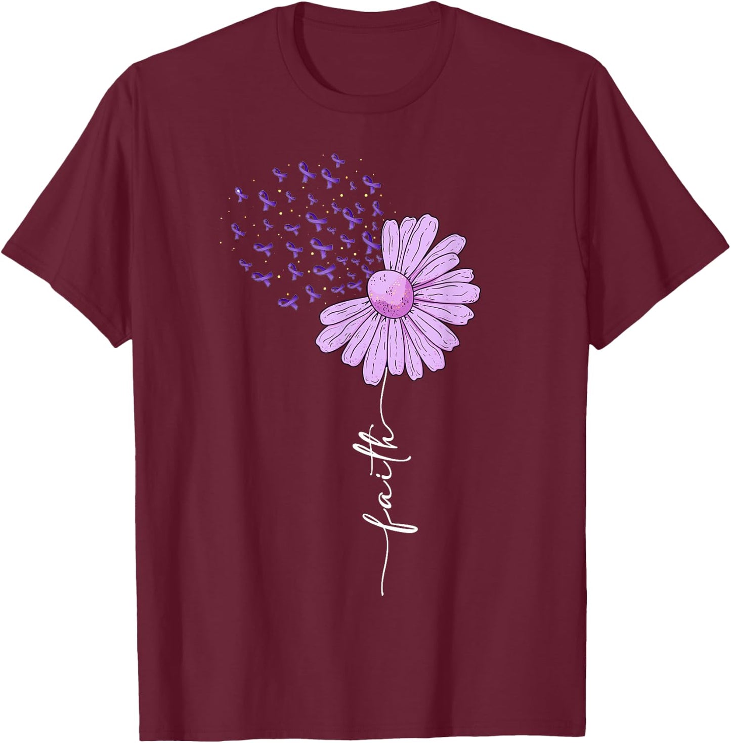 Faith - Purple Ribbon Alzheimer's Awareness Daisy Flower T-Shirt - T-Shirt | Maroon