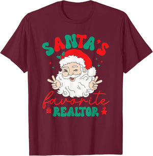 Santa's Favorite Realtor Funny Real Estate Agent Christmas Women Kids Men T-Shirt - T-Shirt | Maroon