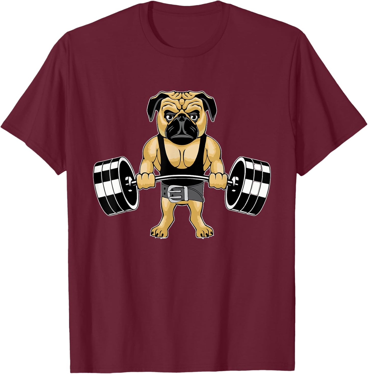 Weightlifting Pug Deadlifting Dog Powerlifting Workout Gym Women Girls Kids T-Shirt - T-Shirt | Maroon