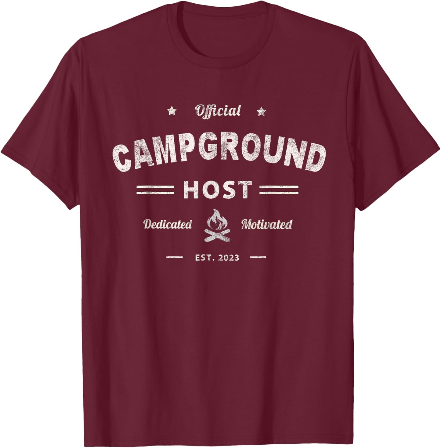 Vintage CAMPGROUND HOST Squad Summer Camp Staff Campsite T-Shirt - T-Shirt | Maroon