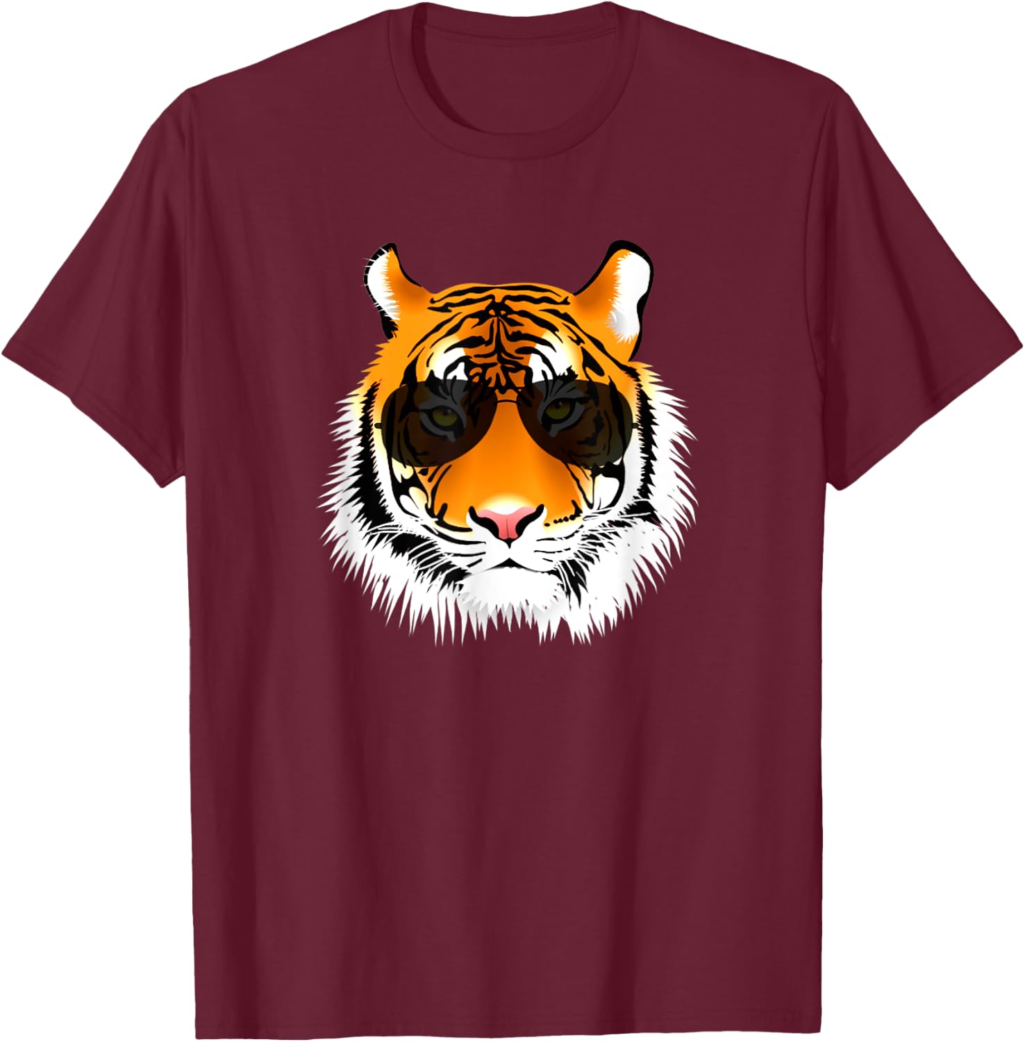 Tiger Design Co Cool Cat Tiger Sunglasses - Adults, Black, Short Sleeve, Size S T-Shirt - T-Shirt | Maroon