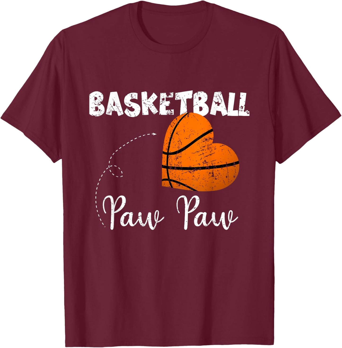 Cute Basketball Heart Basketball Paw Paw T-Shirt - T-Shirt | Maroon