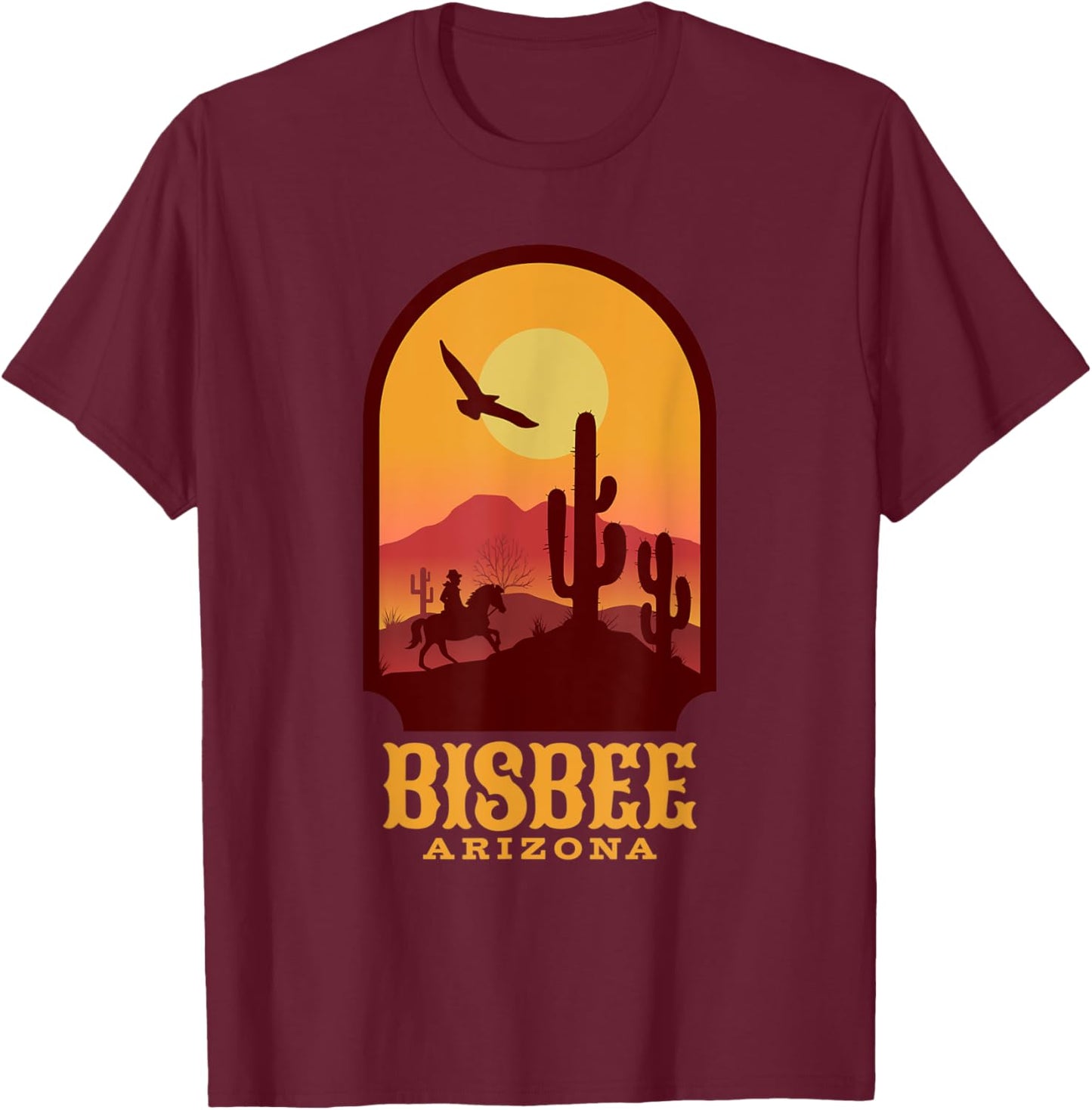 Yellow Sunset in Bisbee Arizona T-Shirt - T-Shirt | Maroon
