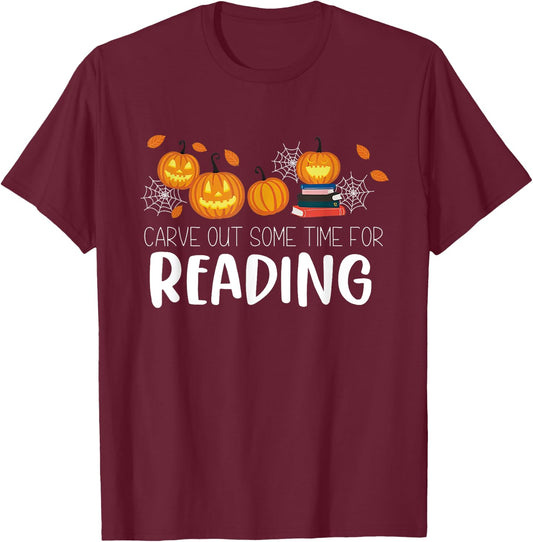 Carve Out Some Time For Reading Pumpkin T-Shirt - T-Shirt | Maroon