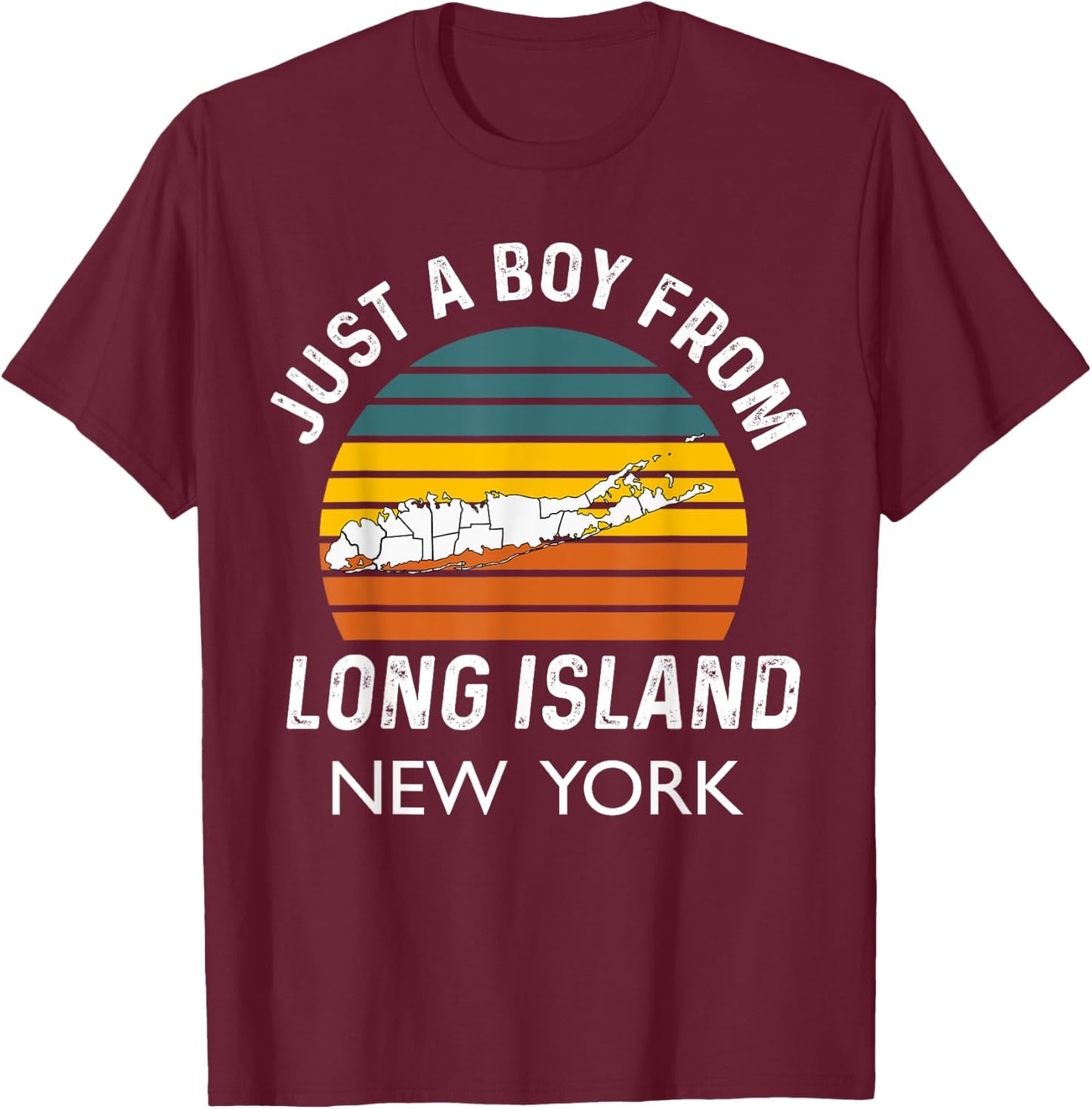 Long Island NY Souvenir Native Long Islander Map NYC Vintage T-Shirt - T-Shirt | Maroon