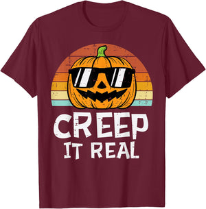 Creep It Real Cool Pumpkin Retro Halloween Costume Men Boys T-Shirt - T-Shirt | Maroon