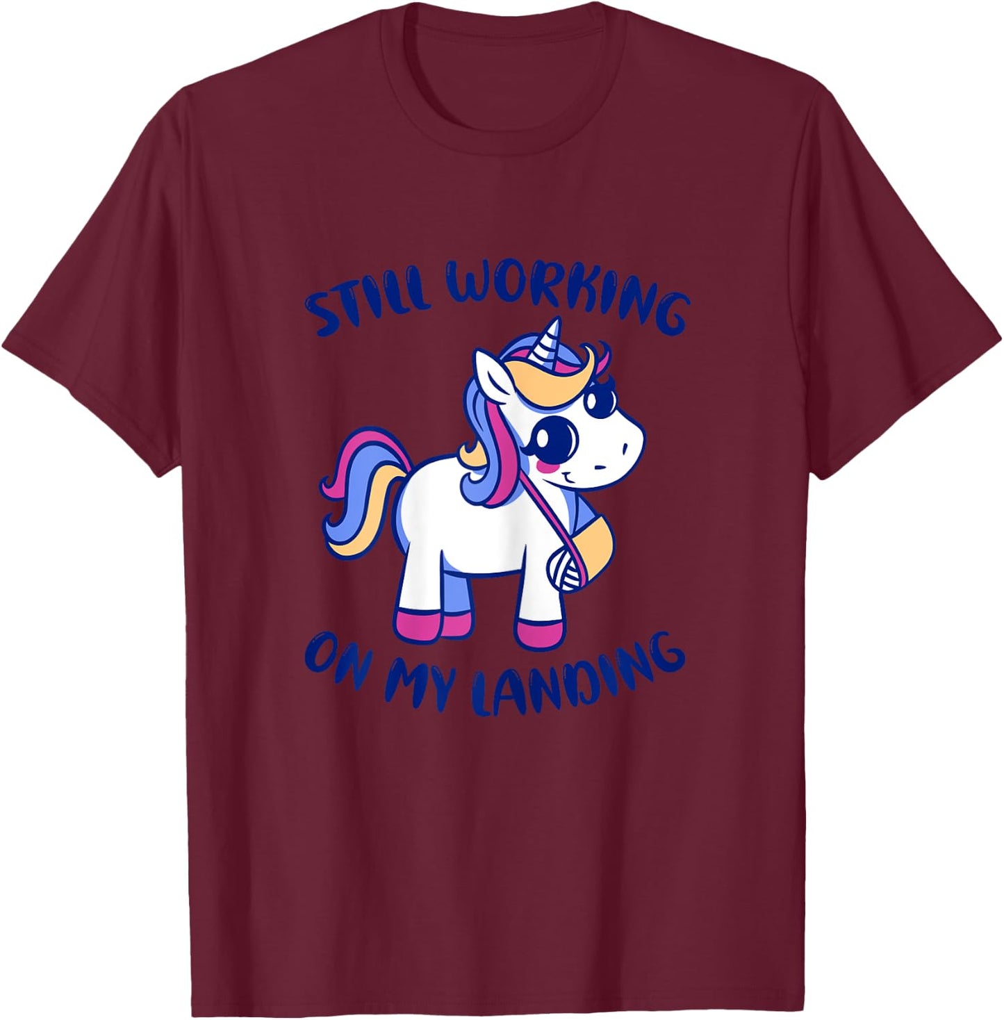 Unicorn Broken Arm Funny Still Working On My Landing Gymnast T-Shirt - T-Shirt | Maroon