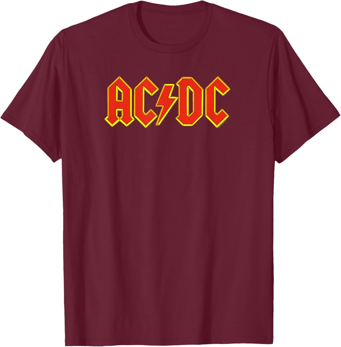 Official AC/DC Yellow Outline Red Logo Band Classic T-Shirt - T-Shirt | Maroon