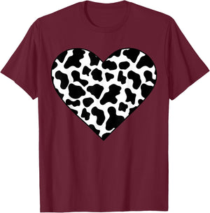 Cow-Print Heart T Shirt Women Heifer Farm Mom Mothers Day T-Shirt - T-Shirt | Maroon