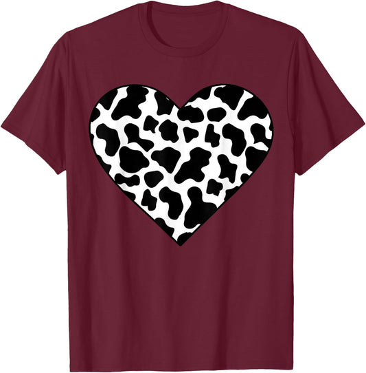 Cow-Print Heart T Shirt Women Heifer Farm Mom Mothers Day T-Shirt - T-Shirt | Maroon