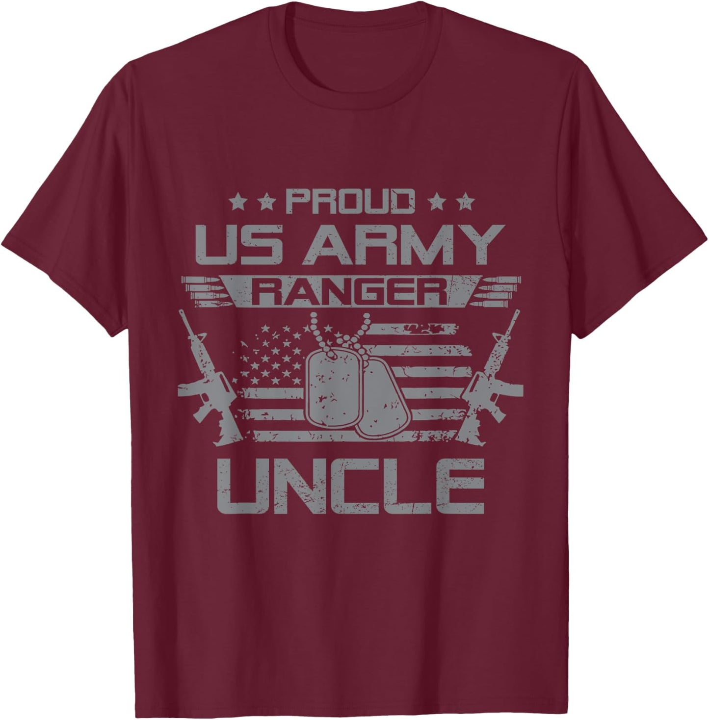 Proud US Army Ranger Uncle Flag American USA Military T-Shirt - T-Shirt | Maroon