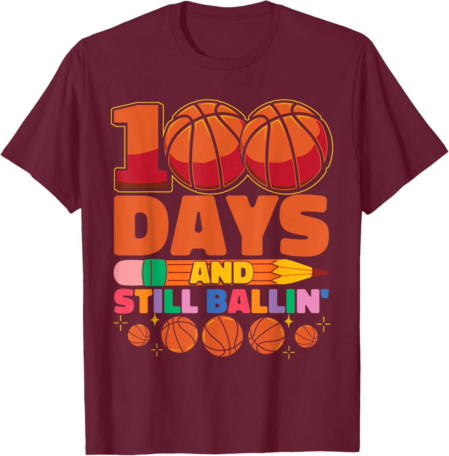 Kids Basketball 100th Day Of School 100 Days Of School T-Shirt - T-Shirt | Maroon