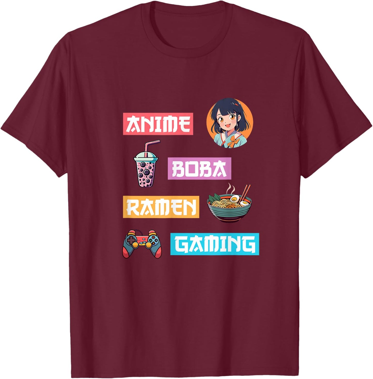 Anime Ramen Boba Gaming - Kawaii Anime Lover Video Gamer Tea T-Shirt - T-Shirt | Maroon