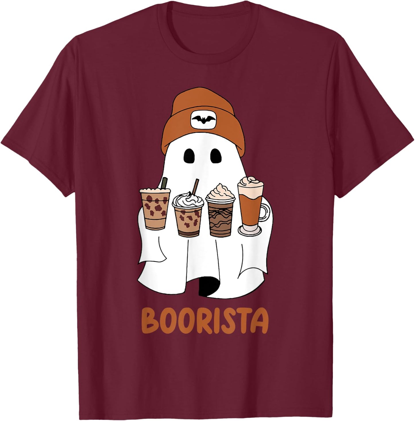 Boorista Ghost with Coffee T-Shirt - T-Shirt | Maroon
