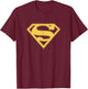 Superman Gold & Black Shield T-Shirt - T-Shirt | Maroon