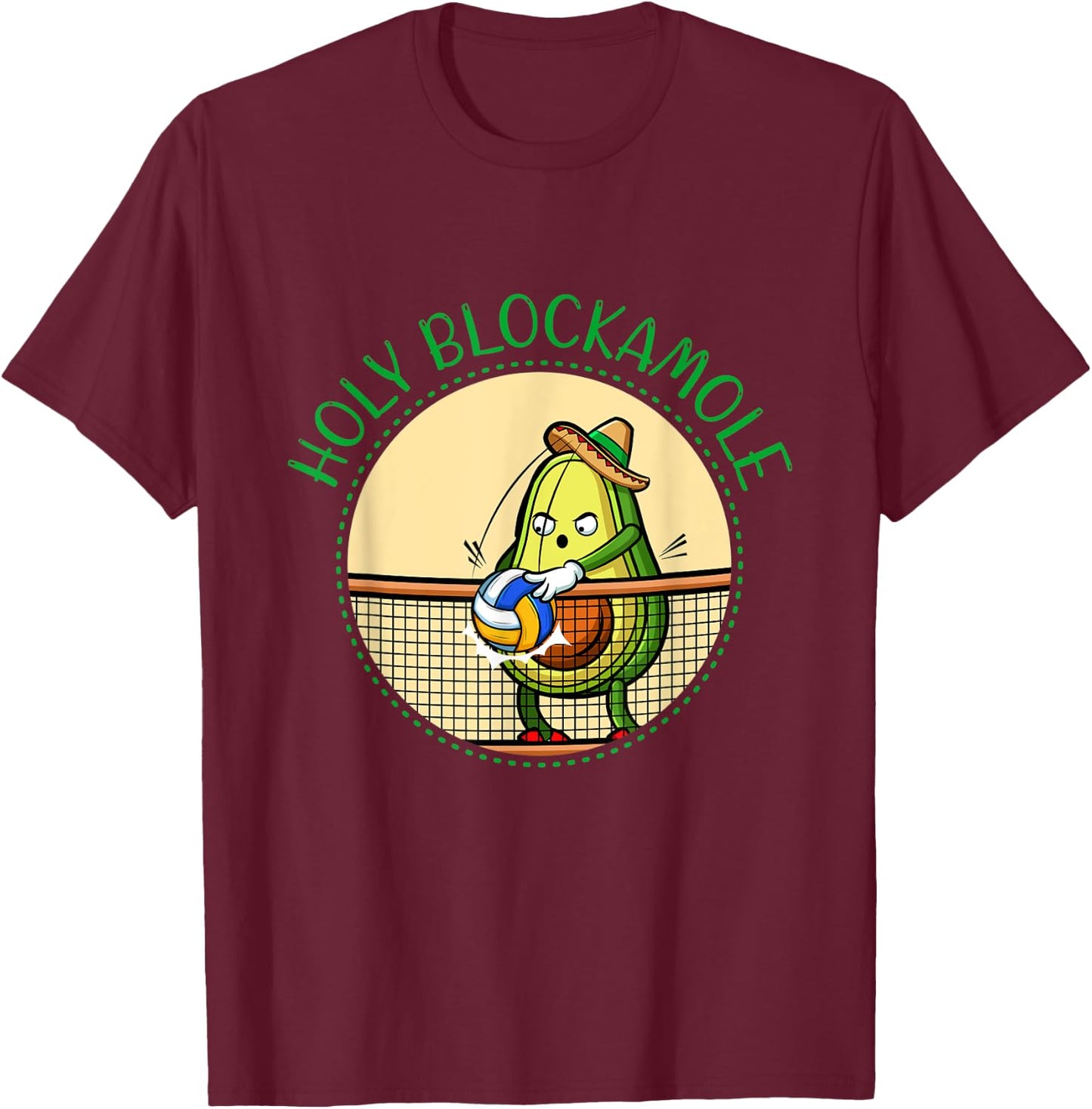 Volleyball Avocado Holy Blockamole Player Block Training Fun T-Shirt - T-Shirt | Maroon