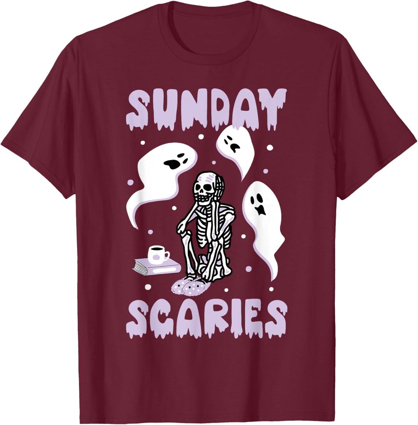 Sunday Skeleton Scaries Funny Office Work Mental Health Day T-Shirt - T-Shirt | Maroon