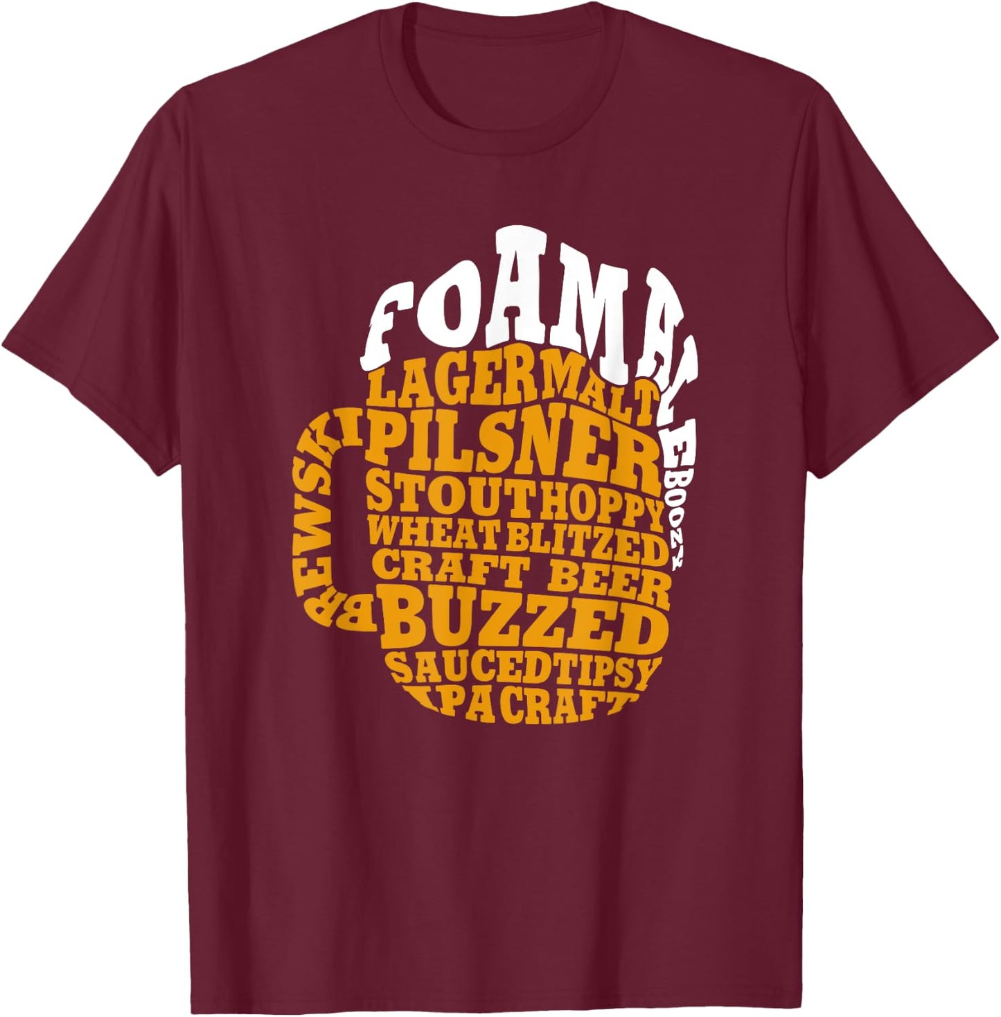 Beer Drinker Typography Word Art T-Shirt - T-Shirt | Maroon