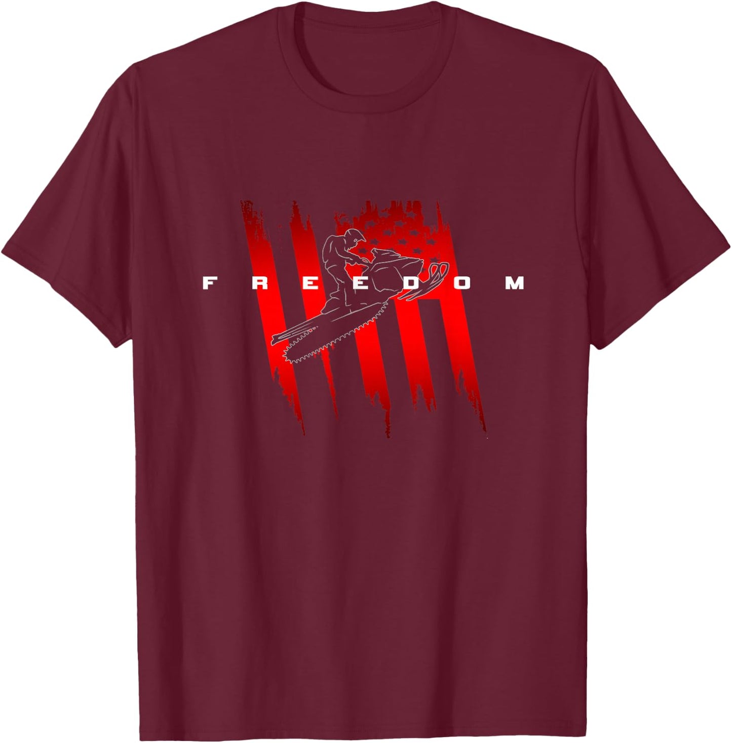 American Flag Snowmobile Apparel - Snowmobile T-Shirt - T-Shirt | Maroon