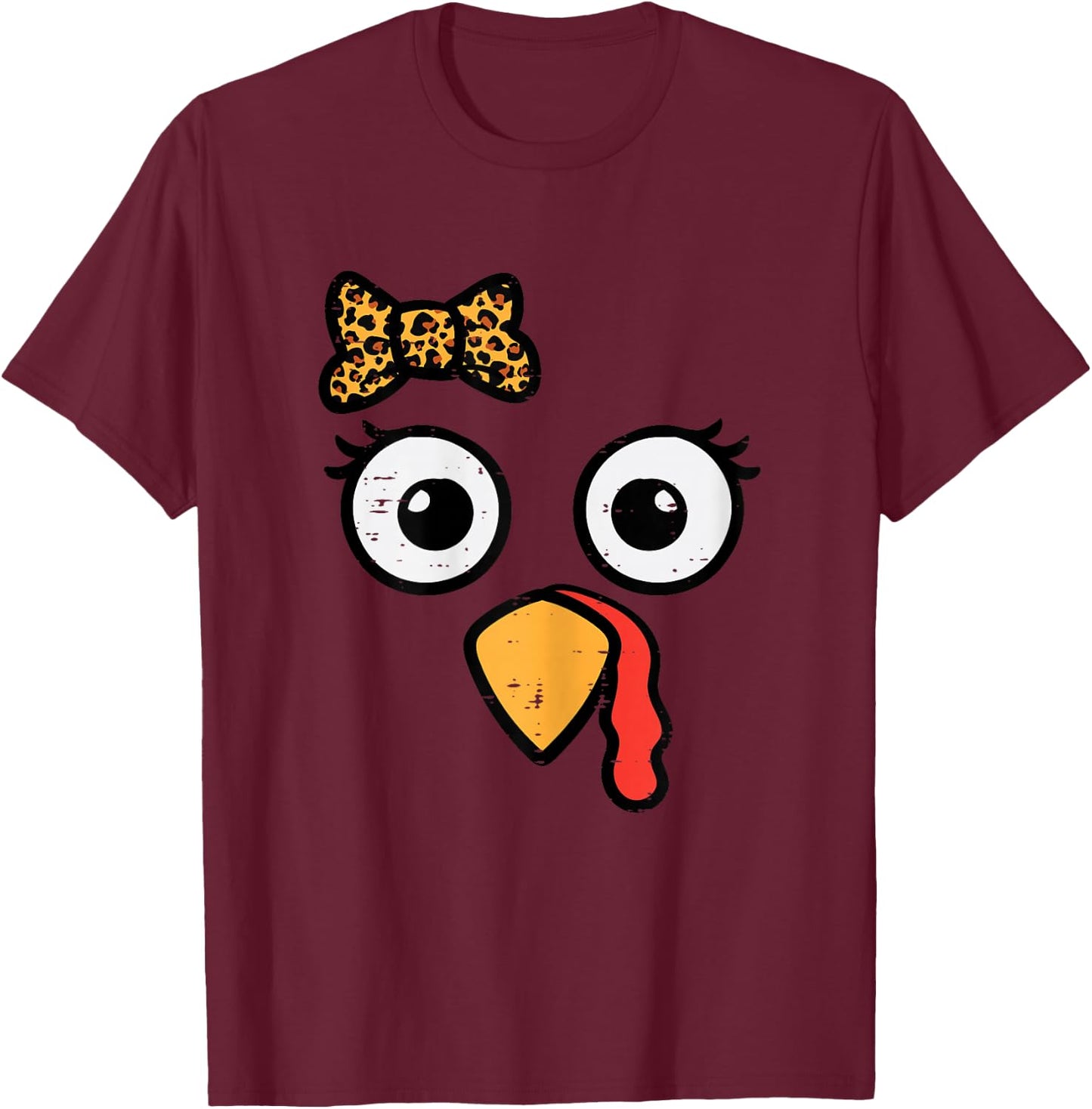 Thanksgiving Turkey Head Ribbon Women Girls Kids Teens Youth T-Shirt - T-Shirt | Maroon