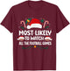 Most Likely To Watch All The Football Games Christmas Family T-Shirt - T-Shirt | Maroon