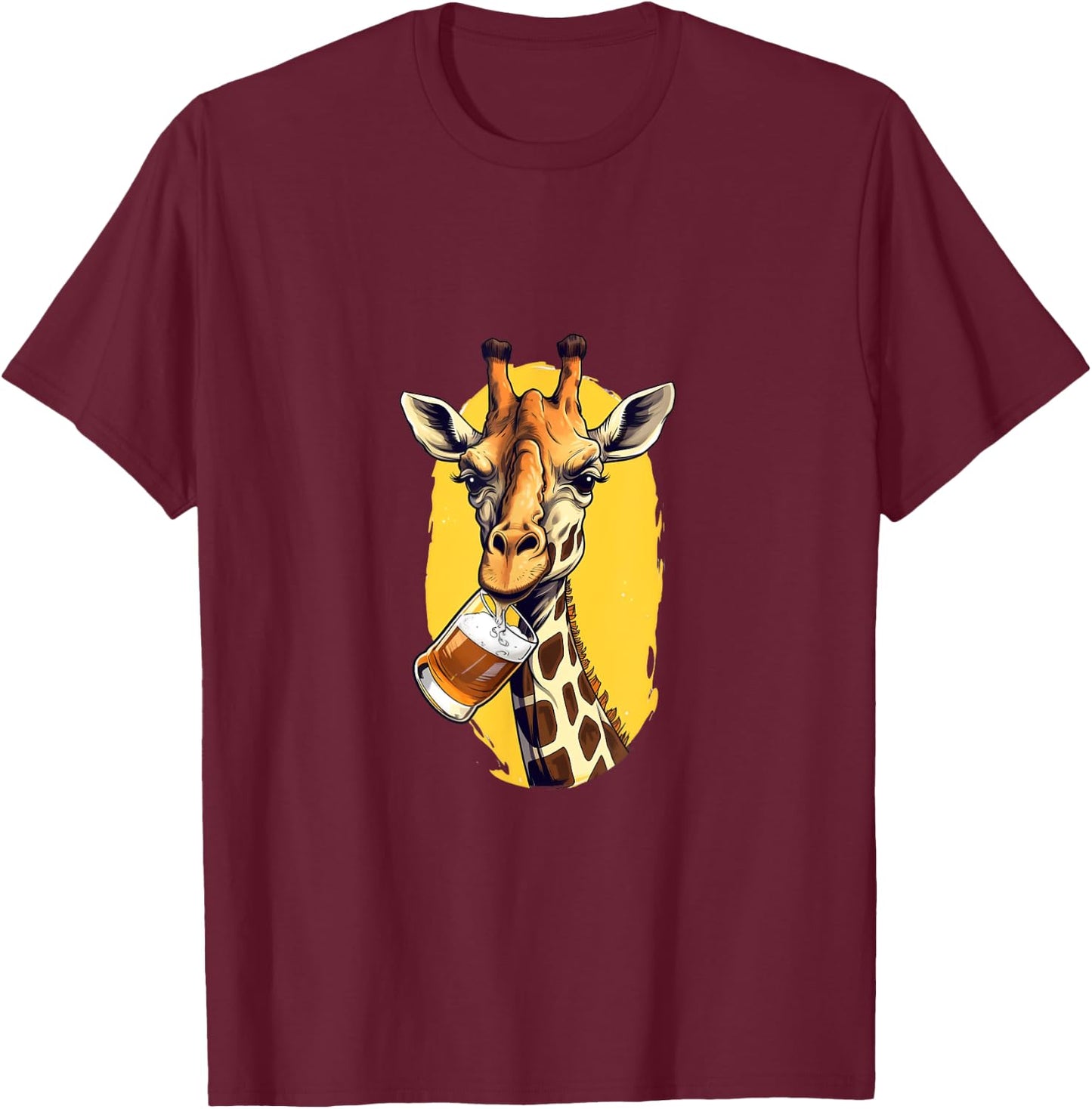Giraffe Drinking Beer Funny Beer Drinker Safari Zoo Animal T-Shirt - T-Shirt | Maroon