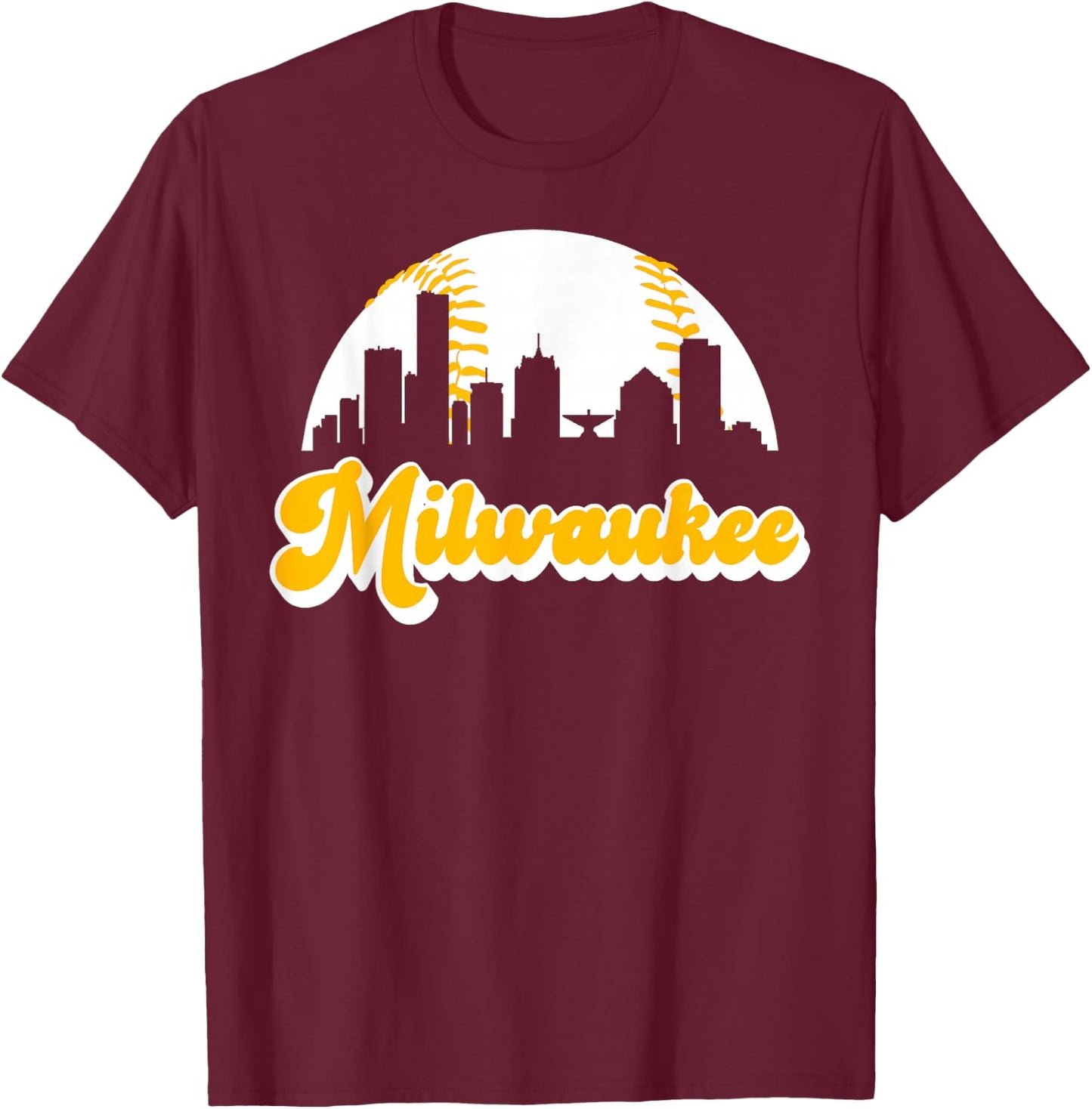 Vintage Milwaukee Wisconsin Cityscape Baseball Skyline Merch T-Shirt - T-Shirt | Maroon