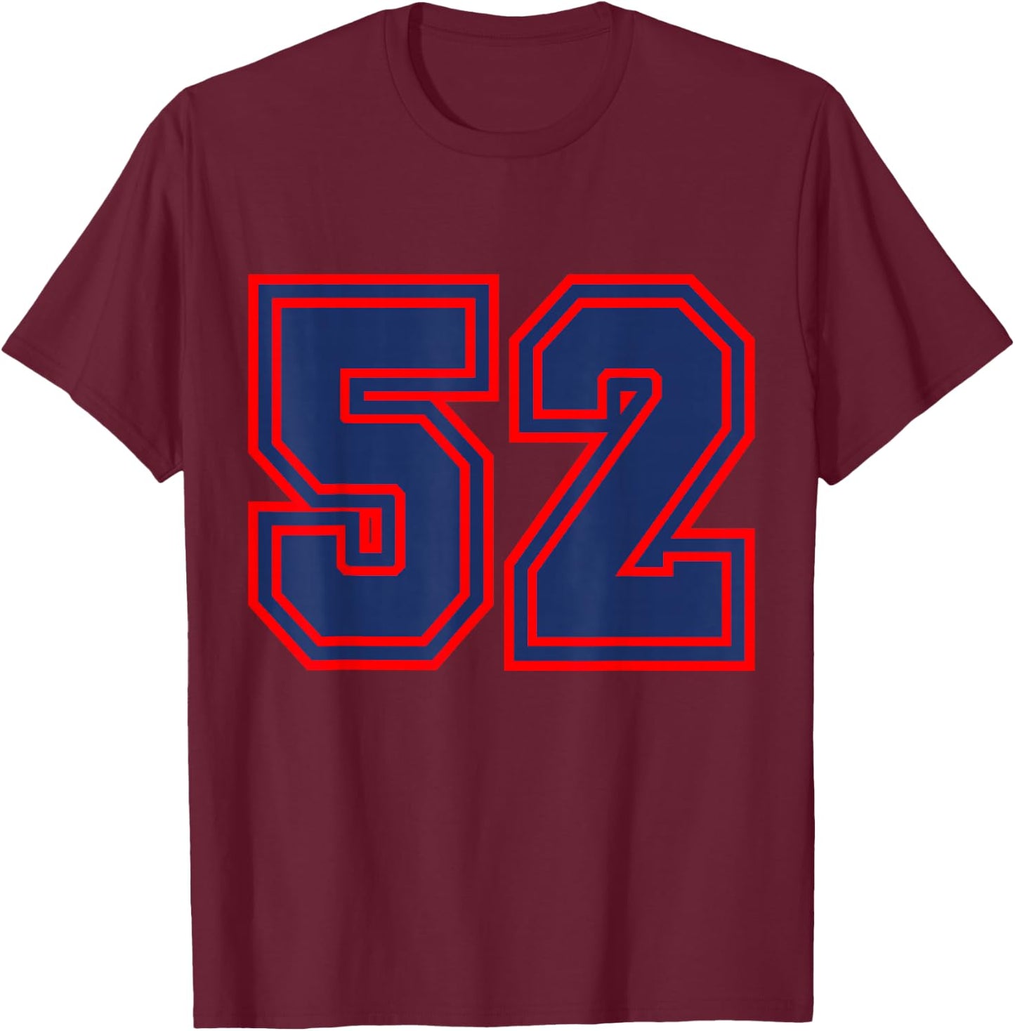Blue Red Sport Team Number #52 T-Shirt - T-Shirt | Maroon