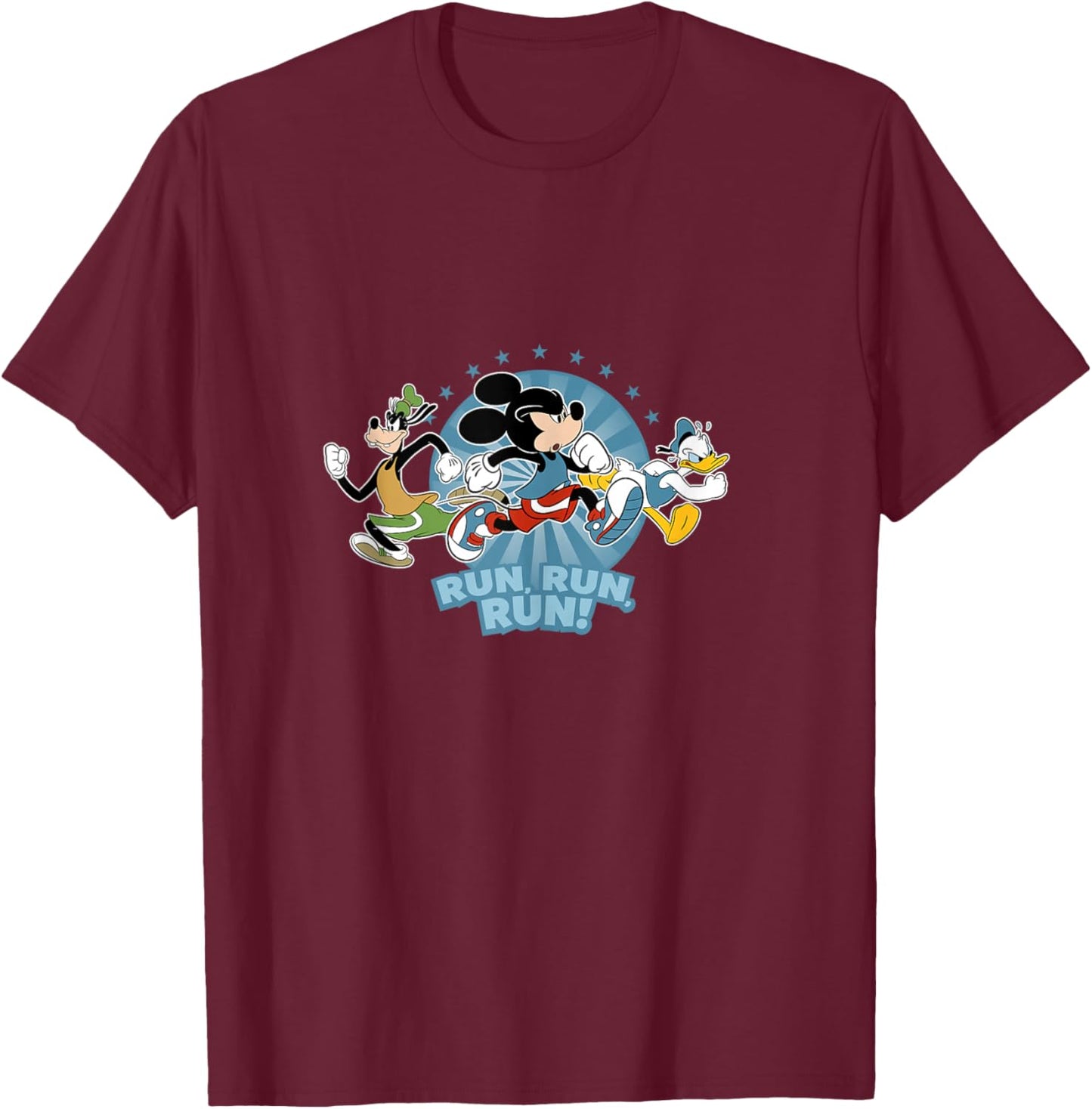 Disney Mickey Goofy and Donald Run Run Run! Marathon Running T-Shirt - T-Shirt | Maroon