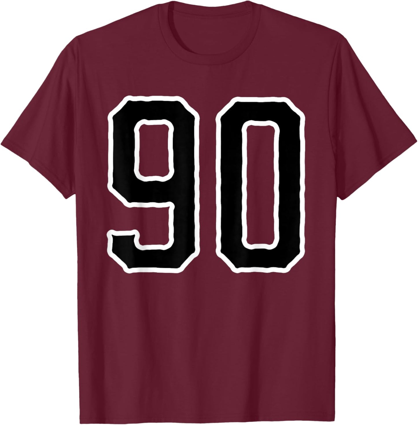 Number #90 White Black Sports Team Varsity Number 90 T-Shirt - T-Shirt | Maroon