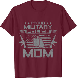 Proud Military Police Mom Flag American US Veteran T-Shirt - T-Shirt | Maroon