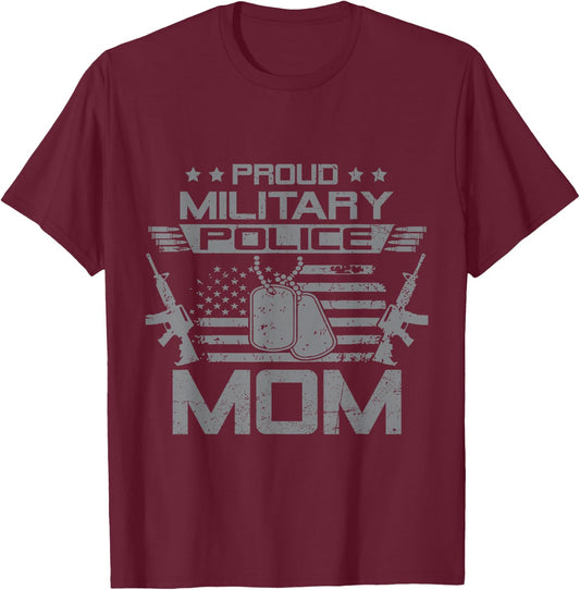 Proud Military Police Mom Flag American US Veteran T-Shirt - T-Shirt | Maroon