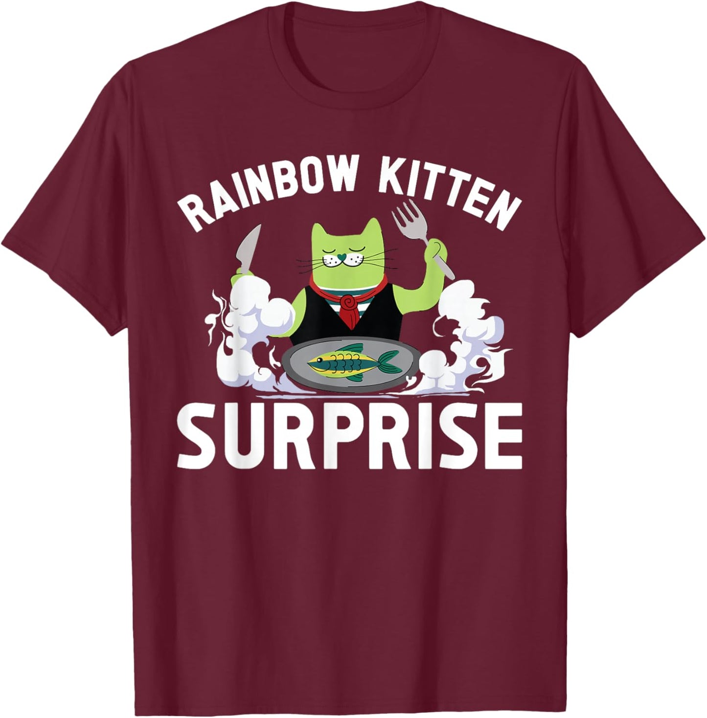 Cats Rainbow Kitten Surprise Cute Eat Retro Animals Vintage T-Shirt - T-Shirt | Maroon