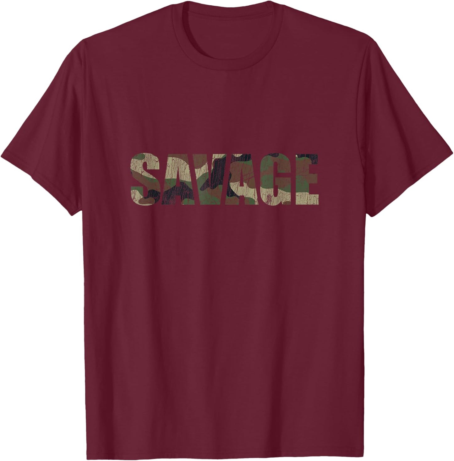 Savage Camo Distressed Novelty Parody Gifts Men Women T-Shirt - T-Shirt | Maroon