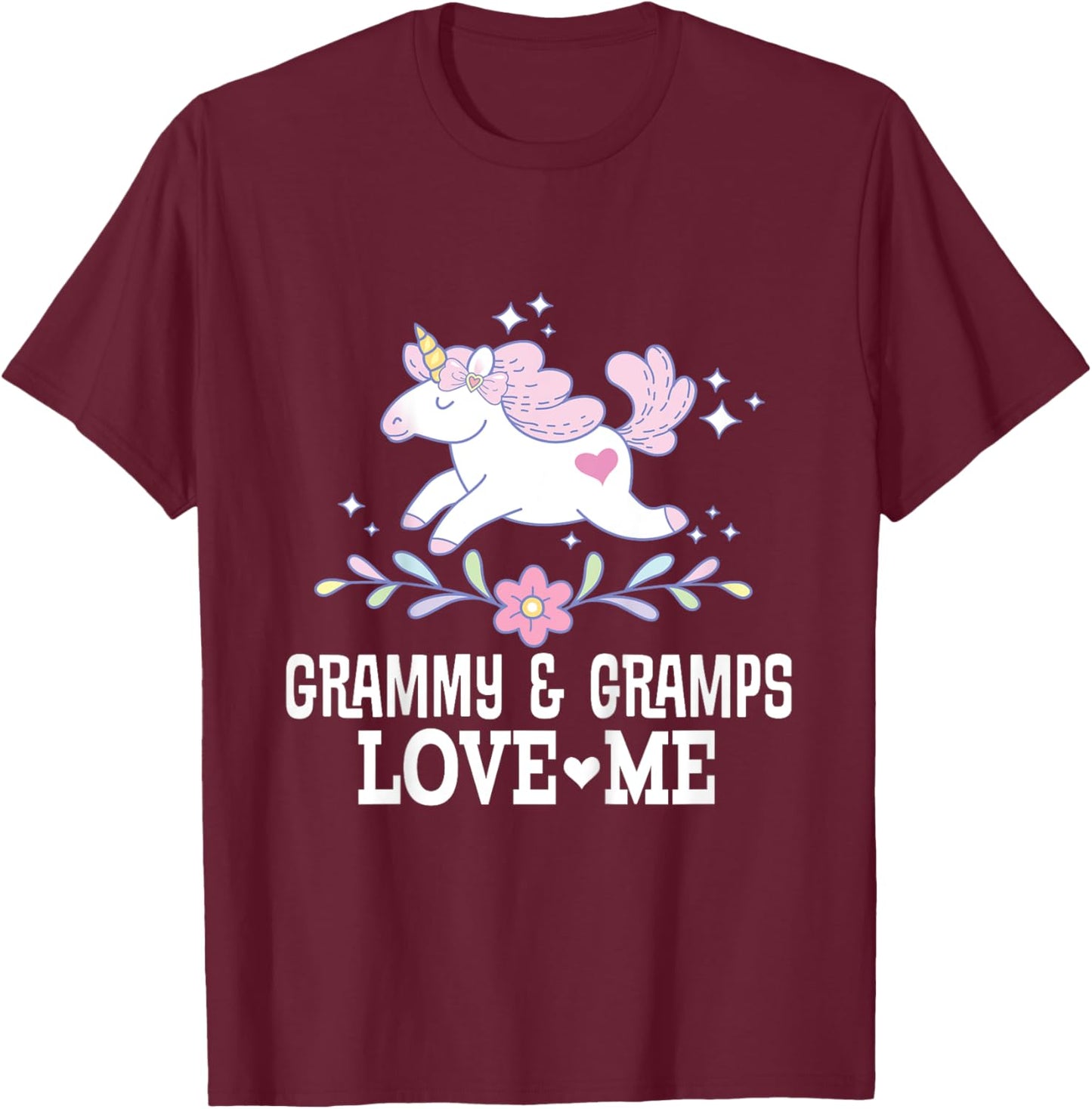 Grammy and Gramps Love Me Grandchild Unicorn T-Shirt - T-Shirt | Maroon