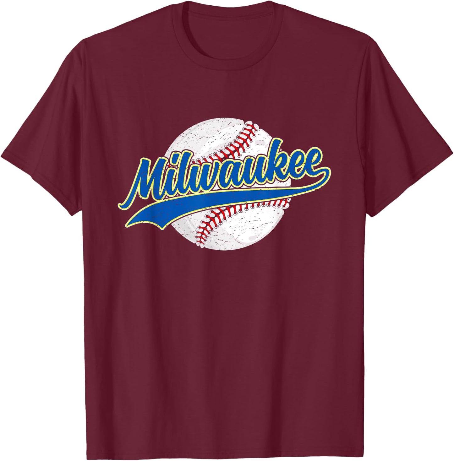 Milwaukee City Vintage Baseball Lover Retro Men Women T-Shirt - T-Shirt | Maroon