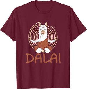 Dalai Lama Llama Does Yoga Meditation With Buddhism Alpaca T-Shirt - T-Shirt | Maroon
