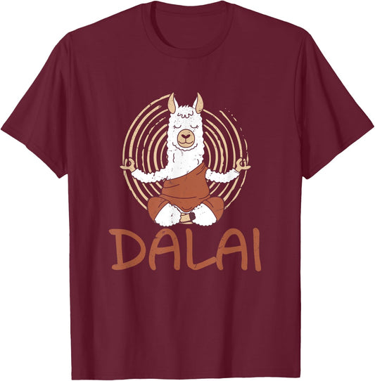Dalai Lama Llama Does Yoga Meditation With Buddhism Alpaca T-Shirt - T-Shirt | Maroon