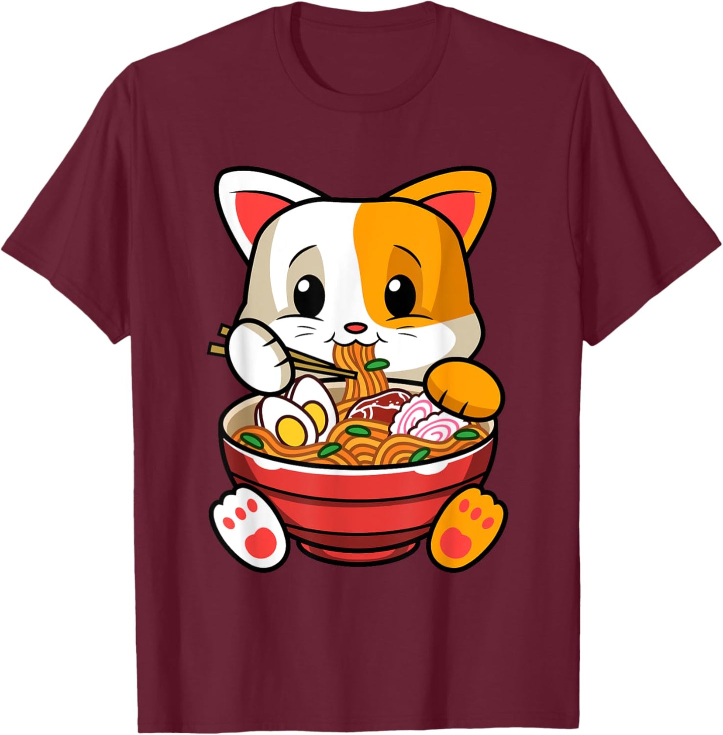 Funny Kawaii Cat Ramen Japanese Anime Animal Lovers Outfit T-Shirt - T-Shirt | Maroon