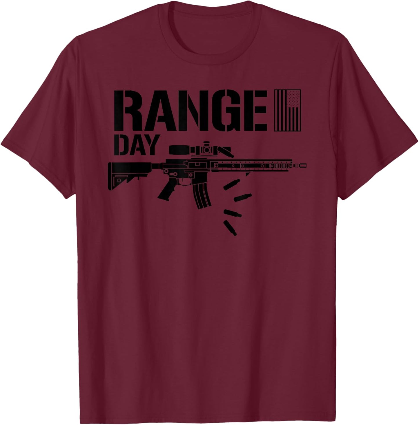 Military Rifle Range Day American Flag Bullet Semi Automatic T-Shirt - T-Shirt | Maroon