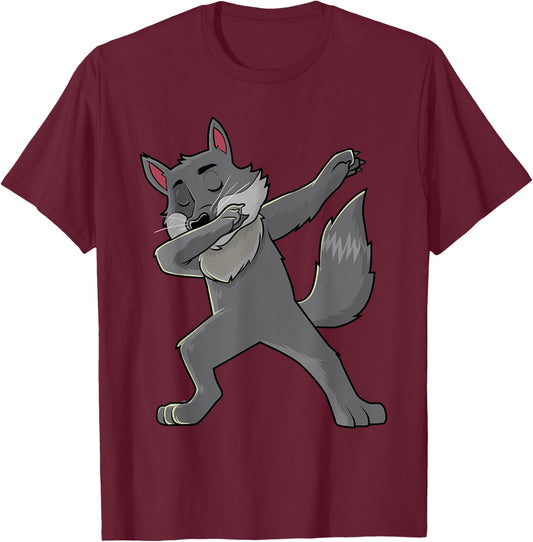 Dabbing Wolf Wolves Animal Lover Men Women Kids T-Shirt - T-Shirt | Maroon