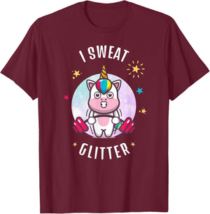 I Sweat Glitter - Funny Unicorn Sassy Fitness Workout T-Shirt - T-Shirt | Maroon