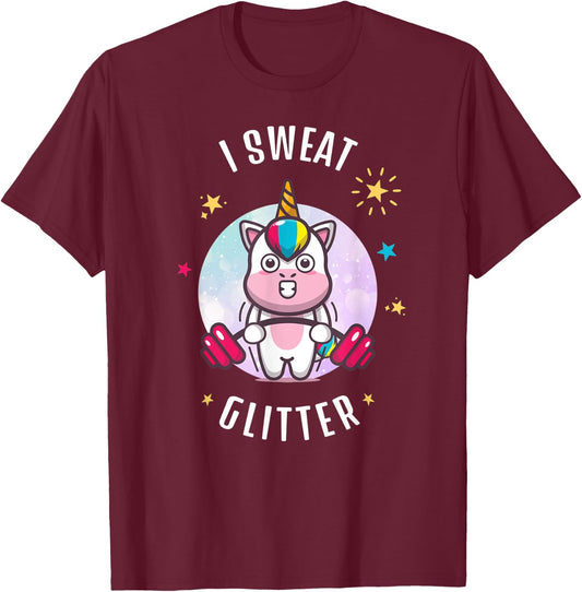 I Sweat Glitter - Funny Unicorn Sassy Fitness Workout T-Shirt - T-Shirt | Maroon
