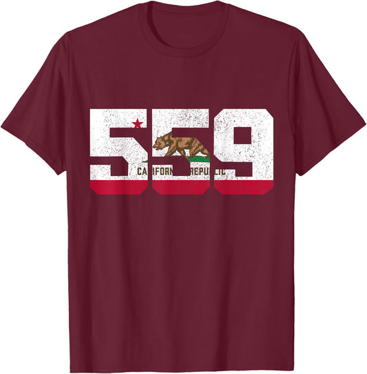 Fresno California 559 Area Code Pride Vintage Flag T-Shirt - T-Shirt | Maroon