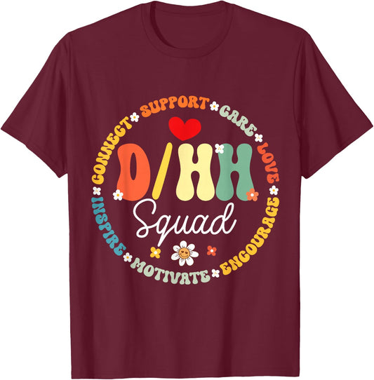 D/HH Squad Teacher Teachers Groovy ASL Interpreter T-Shirt - T-Shirt | Maroon